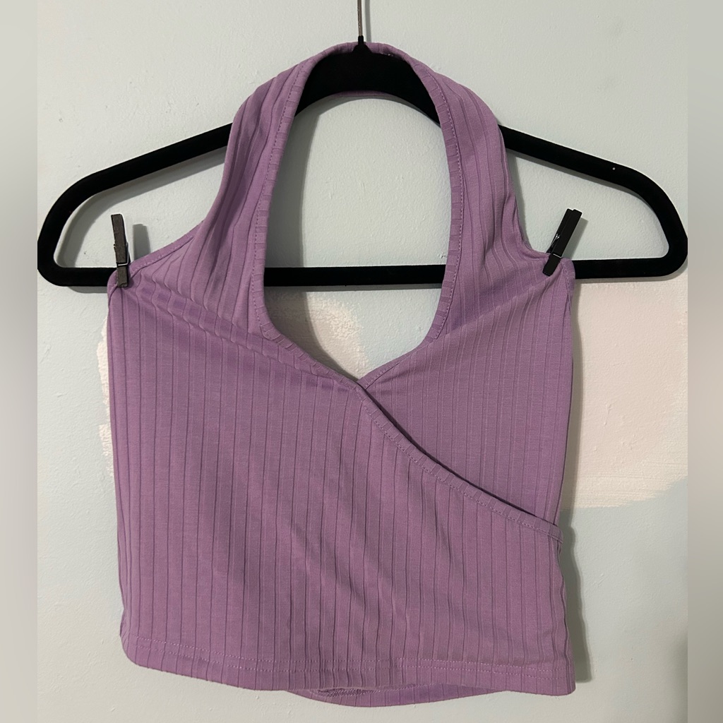 These Are From Shein Purple And White Halter Cropped Tops!